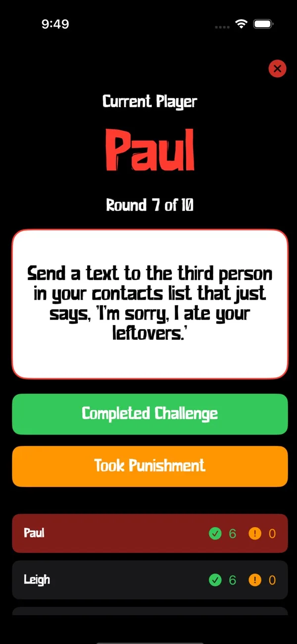 Completed Challenge and Took Punishment buttons
